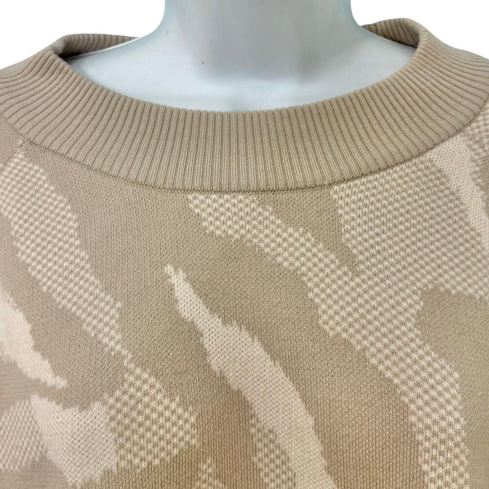 Athleta Tan Camo Camouflage Crew Neck Wool Blend Jacquard Pullover Sweater sz L - Picture 8 of 10